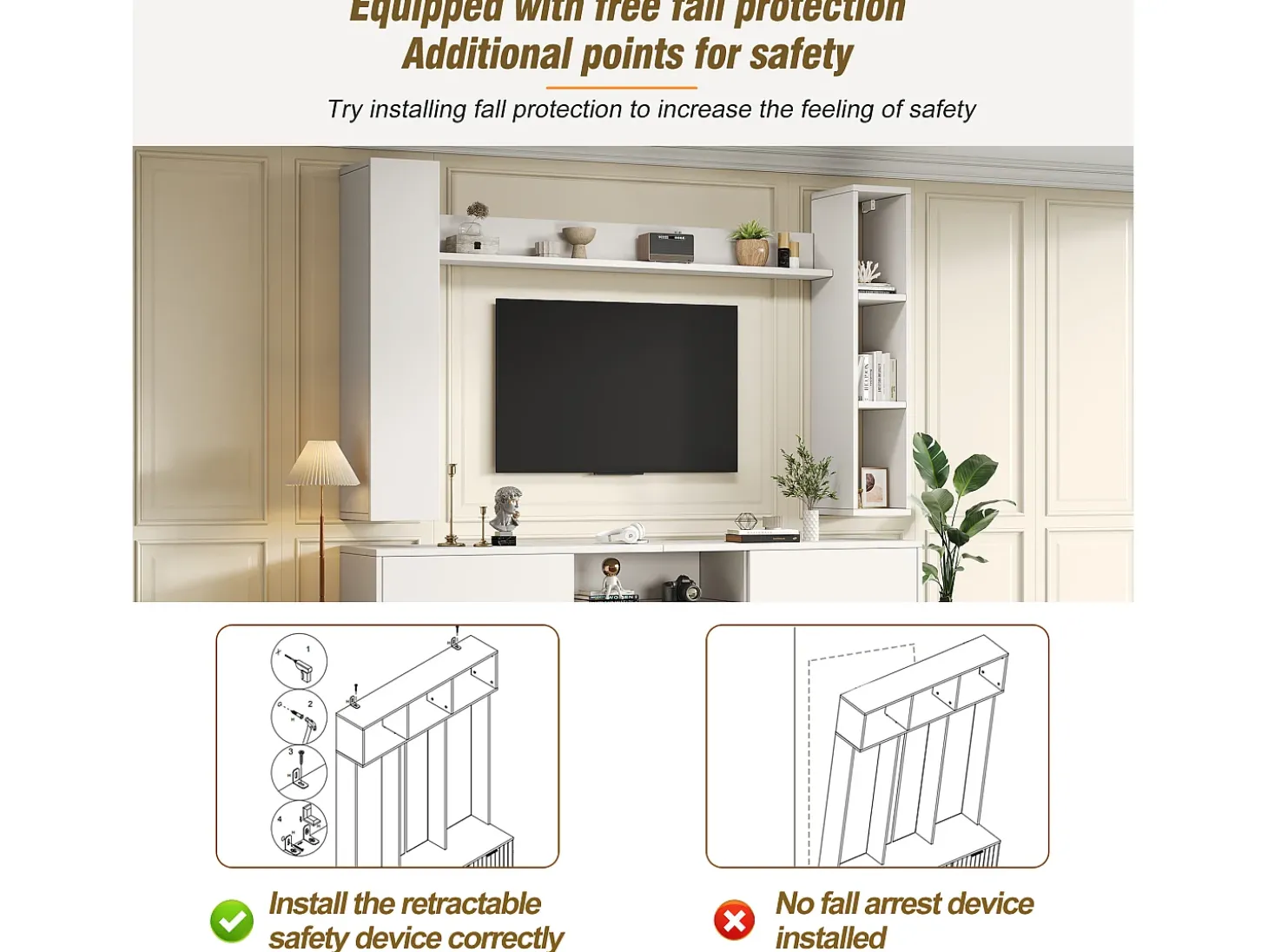 Conjunto de móvel para TV 4 peças - móvel para TV + 2 móveis de parede + prateleira de parede - 1 porta e 2 portas basculantes - branco