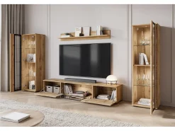 Conjunto de sala moderno – acabamento mate, 2 vitrinas e móvel de TV 180 cm carvalho Wotan
