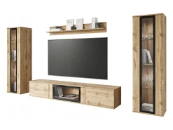 Conjunto de sala moderno – acabamento mate, 2 vitrinas e móvel de TV 180 cm carvalho Wotan