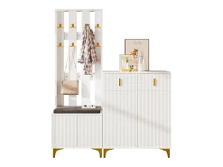 Conjunto de sapateira com sapateira, cabideiro - 60,5x35,2x180,5 cm + 83x35x101 cm - Aglomerado - Branco