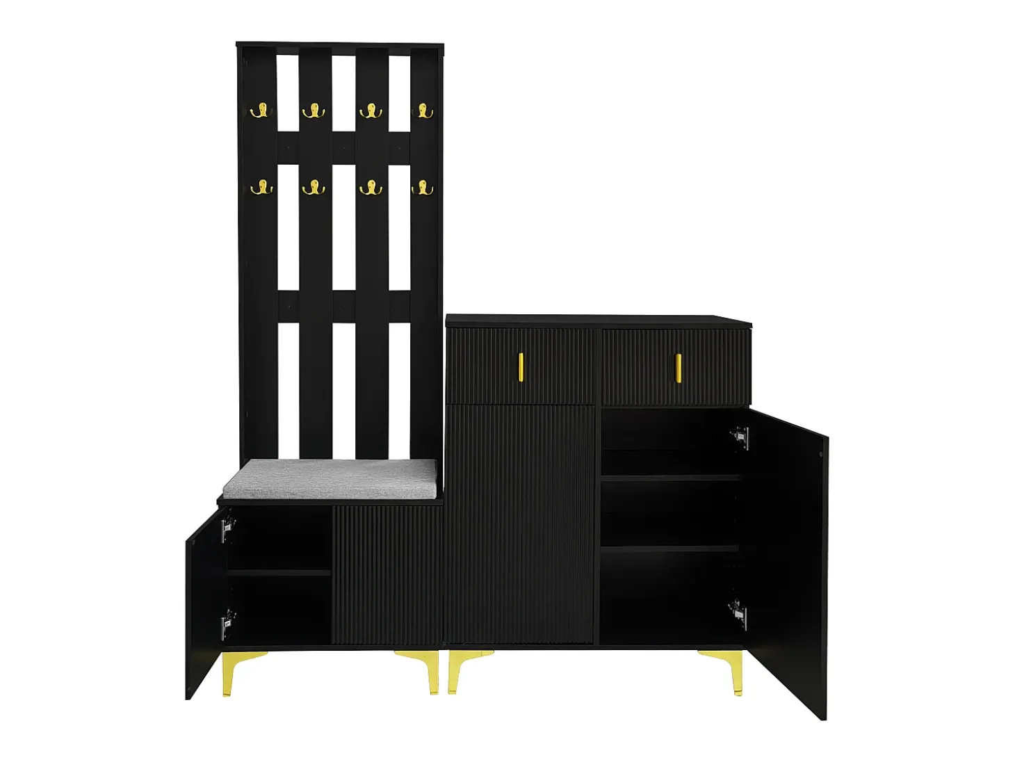 Conjunto de sapateira com sapateira, cabideiro - 60,5x35,2x180,5 cm + 83x35x101 cm - Aglomerado - Preto