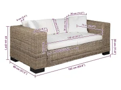 Conjunto de sofá de 2 lugares, 7 pcs, vime genuíno