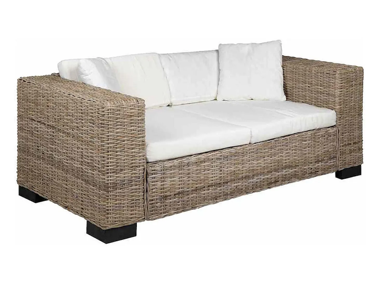 Conjunto de sofá de 2 lugares, 7 pcs, vime genuíno