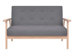 Conjunto de sofá de 2 lugares para sala de estar sala de visitas casa ambientes internos tecido cinza escuro 02_0019069