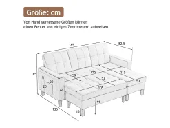 Conjunto de sofá em L 185x135x85cm - com apoio de pés removível e iluminação LED - com USB - combinação livre - Cinza