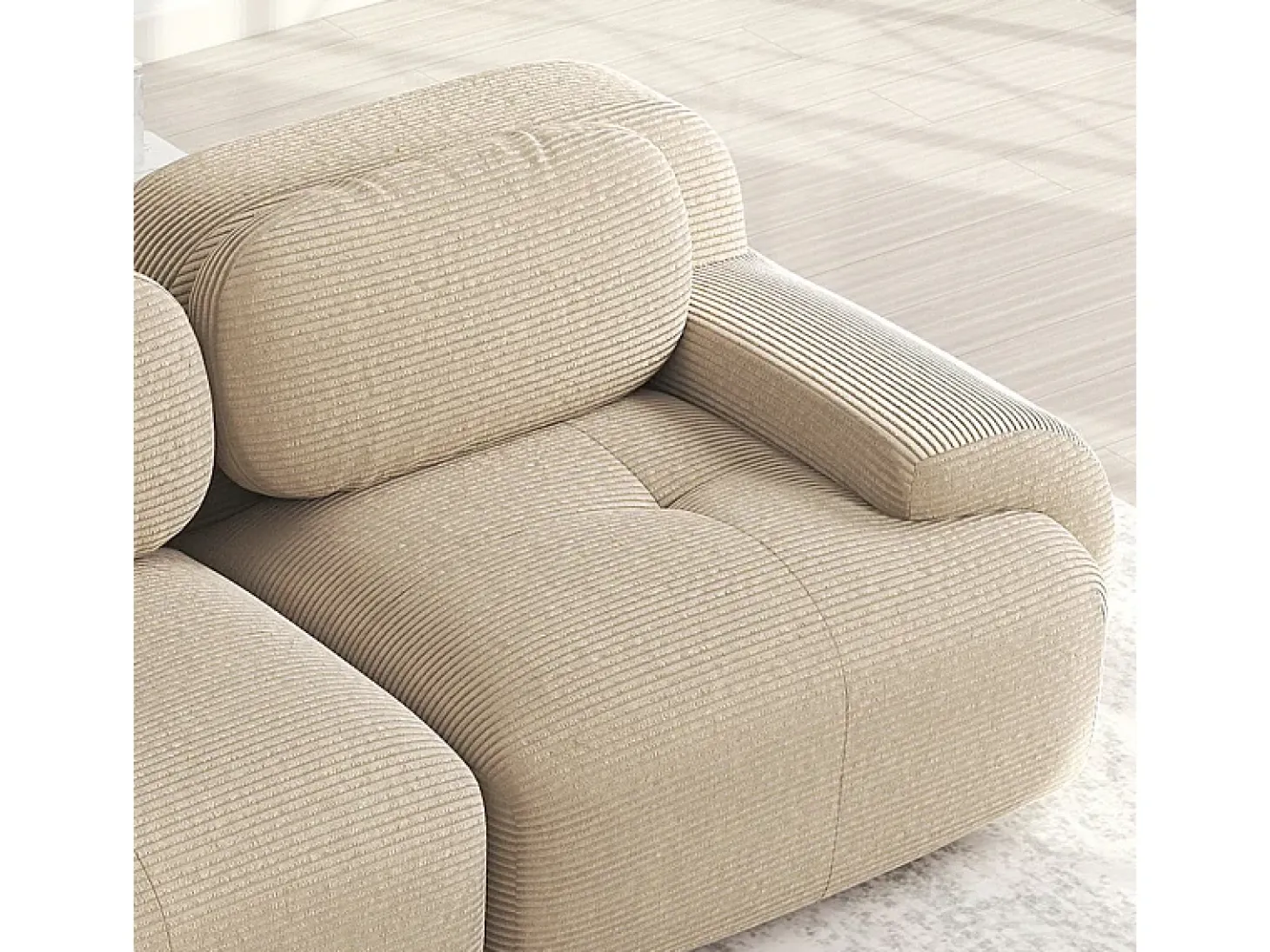 Conjunto de Sofá Modular de Veludo Cannelado: Ottomã - 92.5x75x44cm - Bege