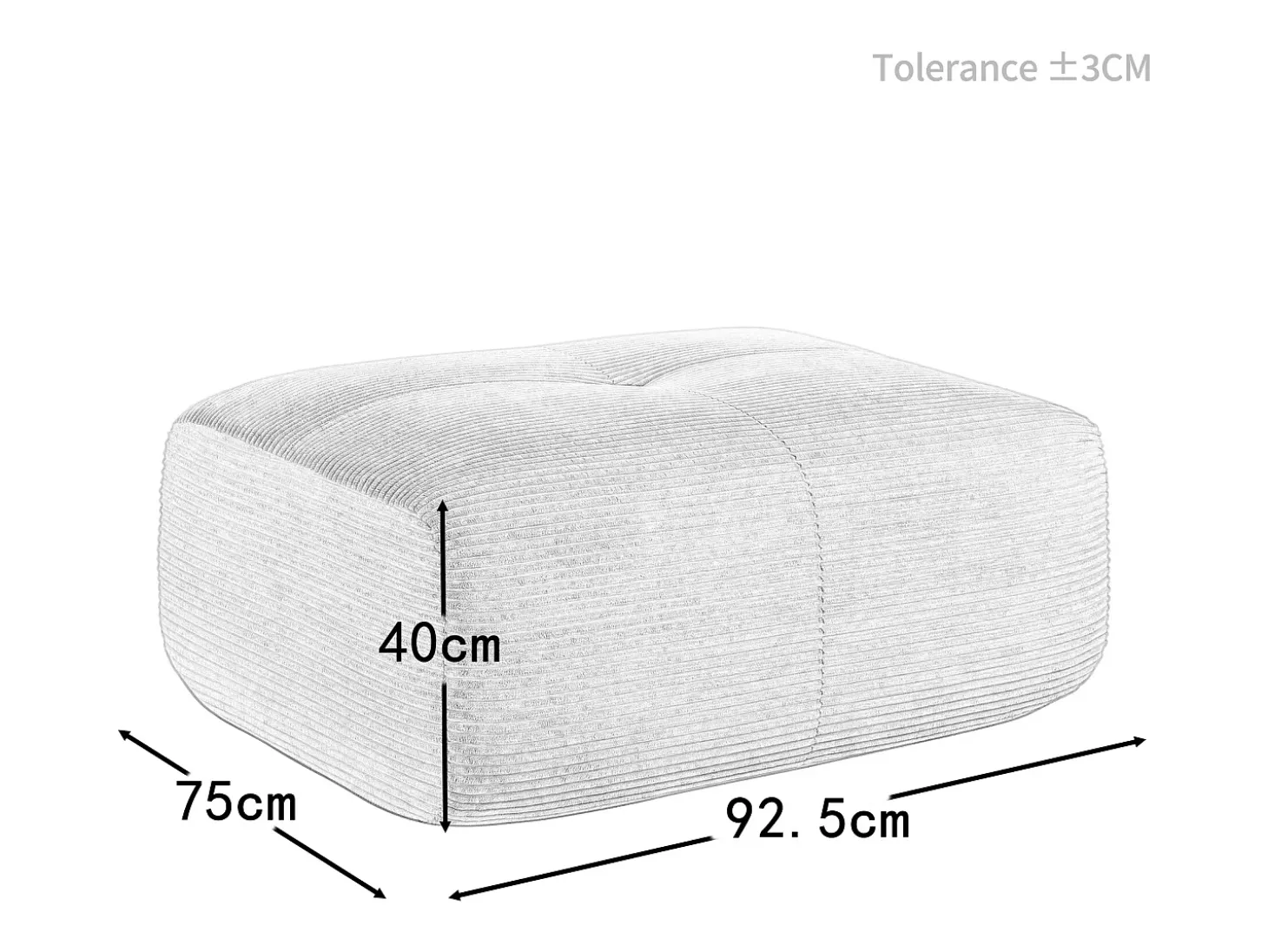 Conjunto de Sofá Modular de Veludo Cannelado: Ottomã - 92.5x75x44cm - Bege