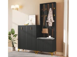 Conjunto de vestiário - com ganchos, sapateira e armário - Preto