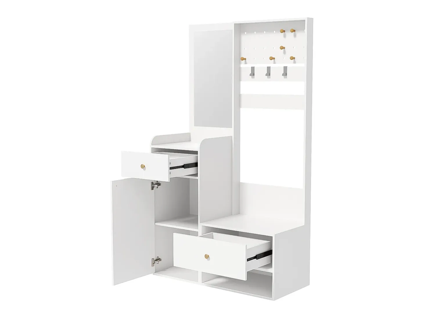 Conjunto de vestiário de entrada 105x38x180 cm - com espelho - com ganchos ajustáveis - 2 gavetas e 1 porta - Branco