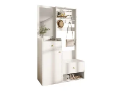 Conjunto de vestiário de entrada 105x38x180 cm - com espelho - com ganchos ajustáveis - 2 gavetas e 1 porta - Branco