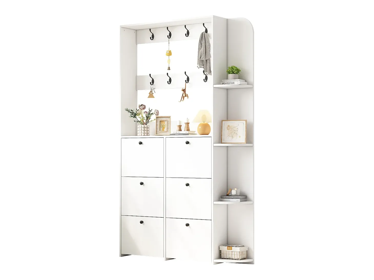 Conjunto de vestiário de entrada 120x24x200 cm - con móvel de sapatos - 8 ganchos - Branco