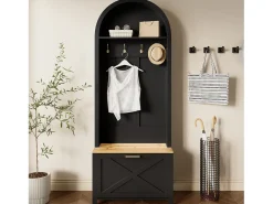 Conjunto de vestiário de entrada 75x35x195 cm - com móvel para sapatos e ganchos - com prateleiras - Preto