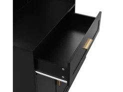 Conjunto de vestiário de entrada 110x33x185,5 cm - 3 portas e 1 gaveta - Móvel para sapatos e banco calçadeiro - com espelho - Preto