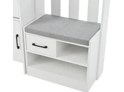 Conjunto de vestiário de entrada 110x35x175.5 cm - Móvel para sapatos e banco de sapatos - ganchos e painel perfurado - Branco