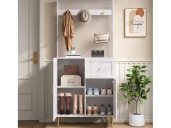 Conjunto de vestiário de entrada 80x35x175.5 cm - 2 portas e 1 gaveta - com 3 ganchos - Prateleiras ajustáveis - MDF - Branco