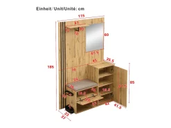 Conjunto de vestiário de entrada 115x37x185 cm - com espelho e ganchos - com assento acolchoado - Guarda-chuva - Natural