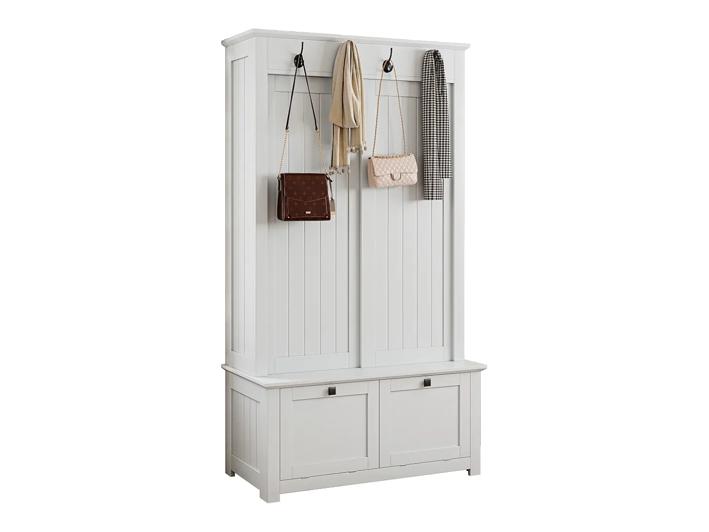 Conjunto de vestiário de entrada 100x50x180 cm - Móvel para sapatos - com ganchos - MDF - Branco
