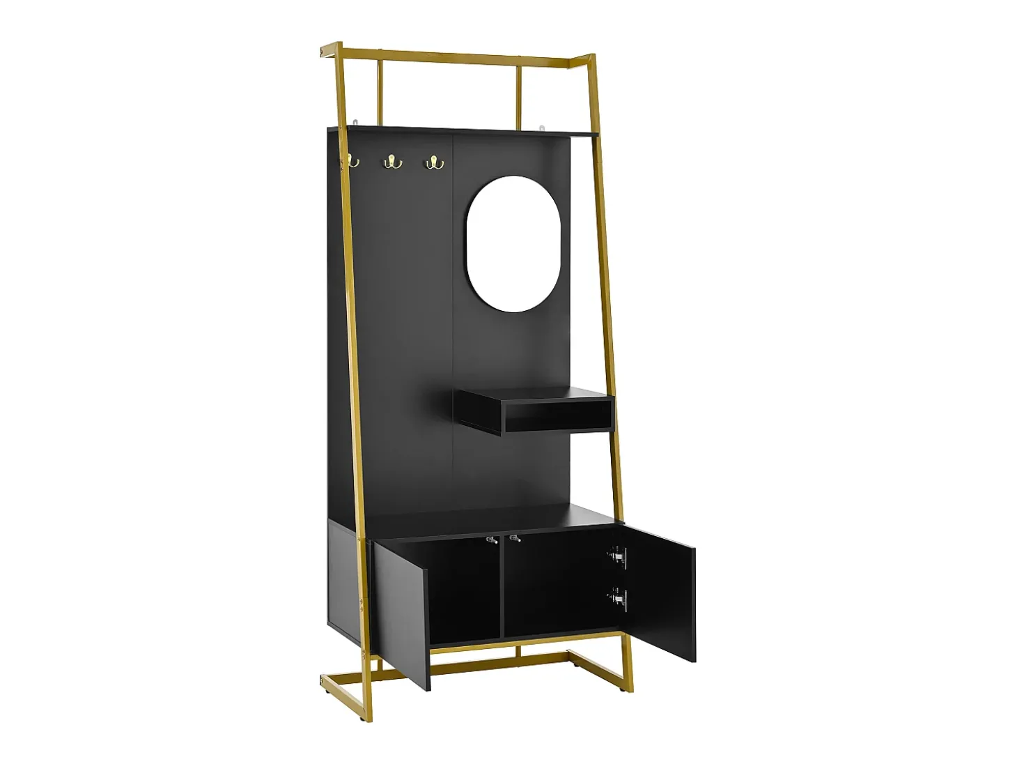 Conjunto de vestiário de entrada 78x38,5x180,5 cm - com espelho e ganchos - Móvel para sapatos - com prateleiras - Preto