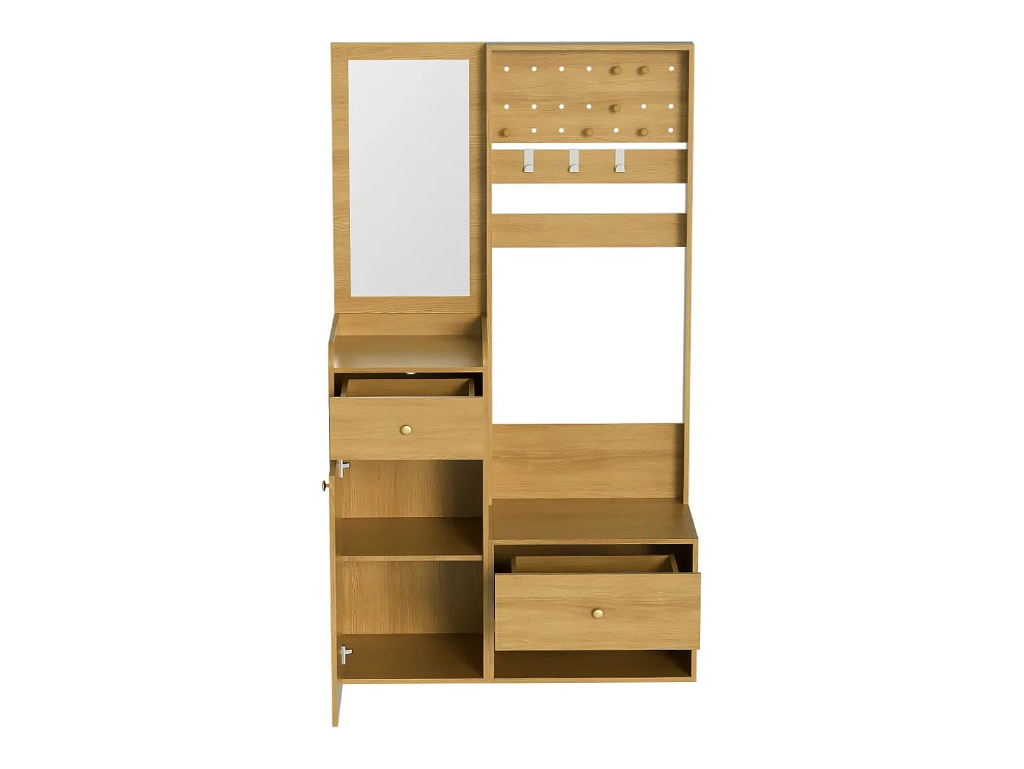 Conjunto de vestiário de entrada 105x38x180 cm - com espelho - com ganchos ajustáveis - 2 gavetas e 1 porta - Natural