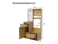 Conjunto de vestiário de entrada 105x38x180 cm - com espelho - com ganchos ajustáveis - 2 gavetas e 1 porta - Natural