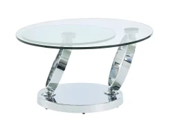 Conjunto mesa de centro tampo giratório transparente JOLINE e tapete felpudo cinzento MAZE