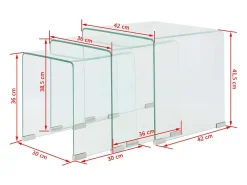 Conjunto mesas de encastrar 3 pcs vidro temperado transparente