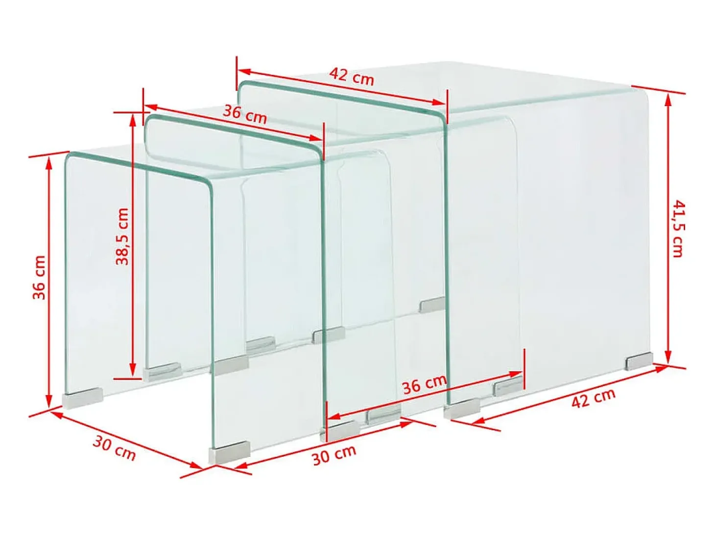 Conjunto mesas de encastrar 3 pcs vidro temperado transparente