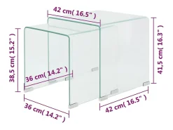 Conjunto mesas de encastrar 2 pcs vidro temperado transparente