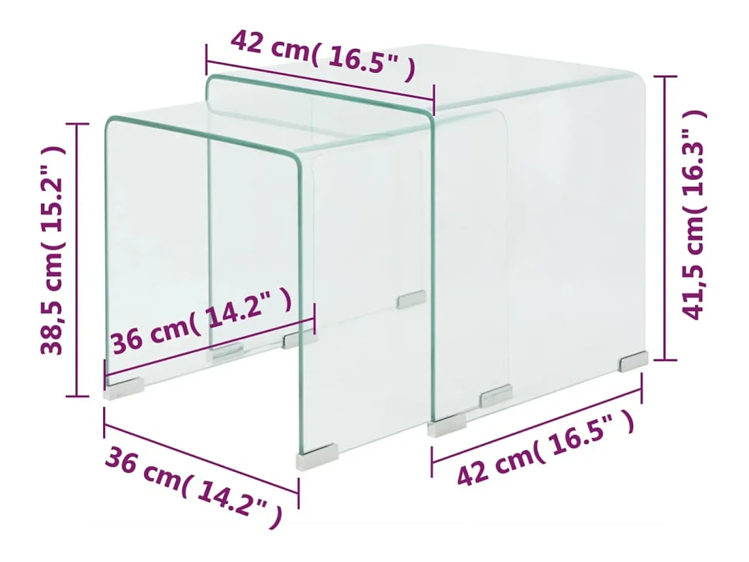 Conjunto mesas de encastrar 2 pcs vidro temperado transparente
