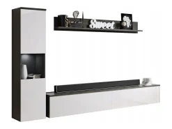 Conjunto moderno de sala 3 peças, corpo matera, frentes branco brilho, coluna e móvel de TV 180 cm