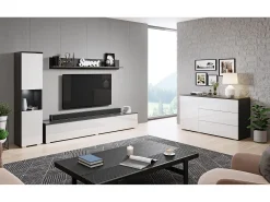 Conjunto moderno de sala 3 peças, corpo matera, frentes branco brilho, coluna e móvel de TV 180 cm