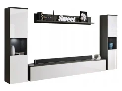 Conjunto moderno de sala 4 peças, corpo matera, frentes branco brilho, 2 colunas e móvel de TV 180 cm