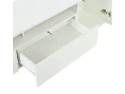 Conjunto móvel TV 3 peças - Móvel TV + vitrina + prateleira de parede - Iluminação LED - 2 portas + 2 gavetas - Acabamento brilhante - Branco