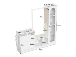 Conjunto vestiário de entrada 163×35×161 cm - com cabideiro e espelho - banco e móvel para sapatos - com iluminação LED - Branco