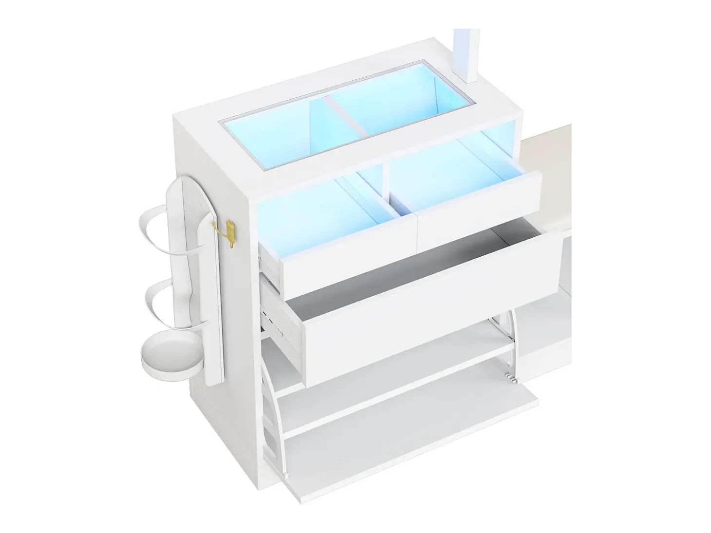 Conjunto vestiário de entrada 163×35×161 cm - com cabideiro e espelho - banco e móvel para sapatos - com iluminação LED - Branco