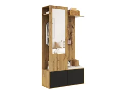 Conjunto vestiário de entrada 100×38×191 cm - com cabideiro e sapateira - ganchos e 1 espelho - natural + preto