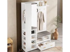 Conjunto vestiário de entrada 120x35x190cm - con 2 gavetas e compartimentos de armazenamento - con espelho e banco de sapatos - Branco