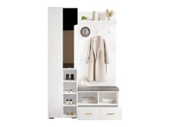 Conjunto vestiário de entrada 120x35x190cm - con 2 gavetas e compartimentos de armazenamento - con espelho e banco de sapatos - Branco