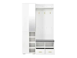 Conjunto vestiário de entrada 120x35x190cm - con 2 gavetas e compartimentos de armazenamento - con espelho e banco de sapatos - Branco