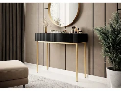 Consola 2 gavetas com pé em metal dourado preto 100x82 cm