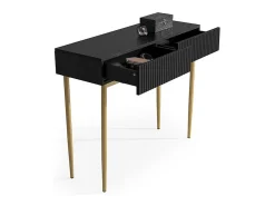 Consola 2 gavetas com pé em metal dourado preto 100x82 cm