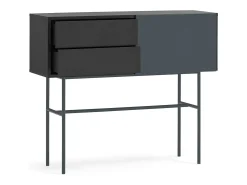 Consola 2 gavetas e porta de correr lacada a preto e cinza 110x90 cm