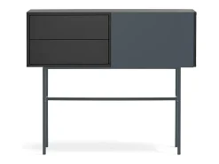 Consola 2 gavetas e porta de correr lacada a preto e cinza 110x90 cm