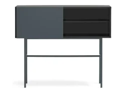 Consola 2 gavetas e porta de correr lacada a preto e cinza 110x90 cm
