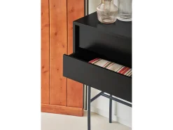Consola 2 gavetas e porta de correr lacada a preto e cinza 110x90 cm