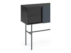 Consola 2 gavetas e porta de correr lacada a preto e cinza 110x90 cm