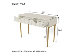 Consola com 2 gavetas - Branco leitoso e dourado - Madeira e metal