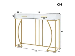 Consola com 2 gavetas - estilo moderno - Branco e Dourado