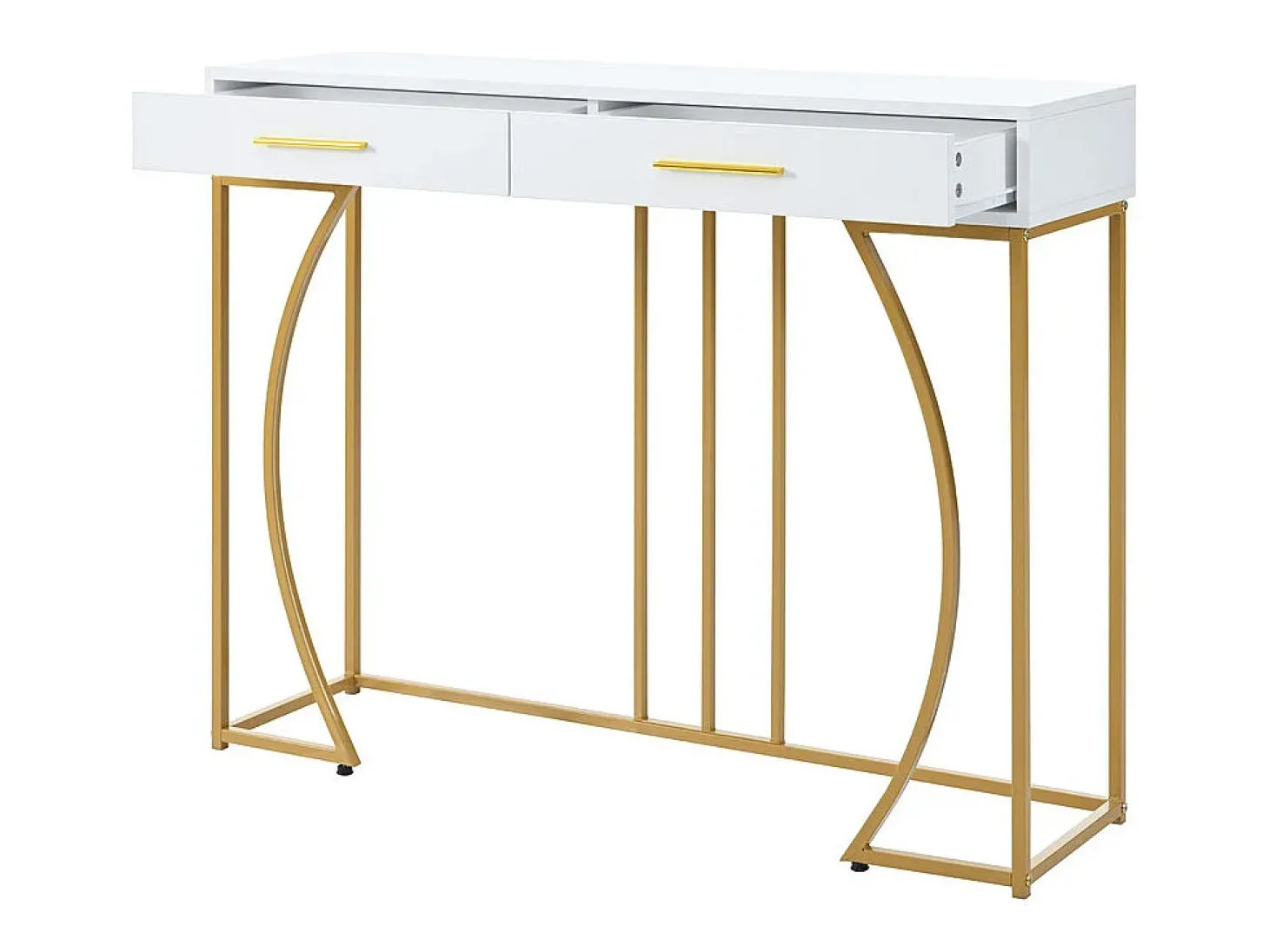 Consola com 2 gavetas - estilo moderno - Branco e Dourado