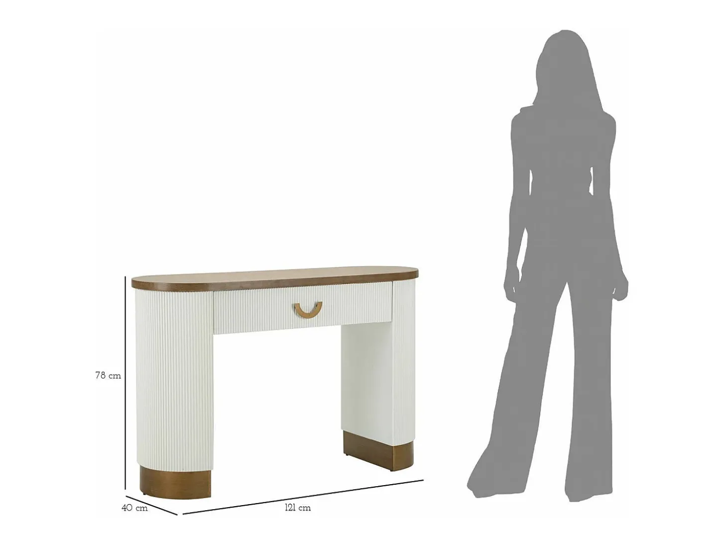 Consola de quadro, mesa multiusos, armário lateral, mesa de corredor, 121x40 h78 cm, branco e castanho